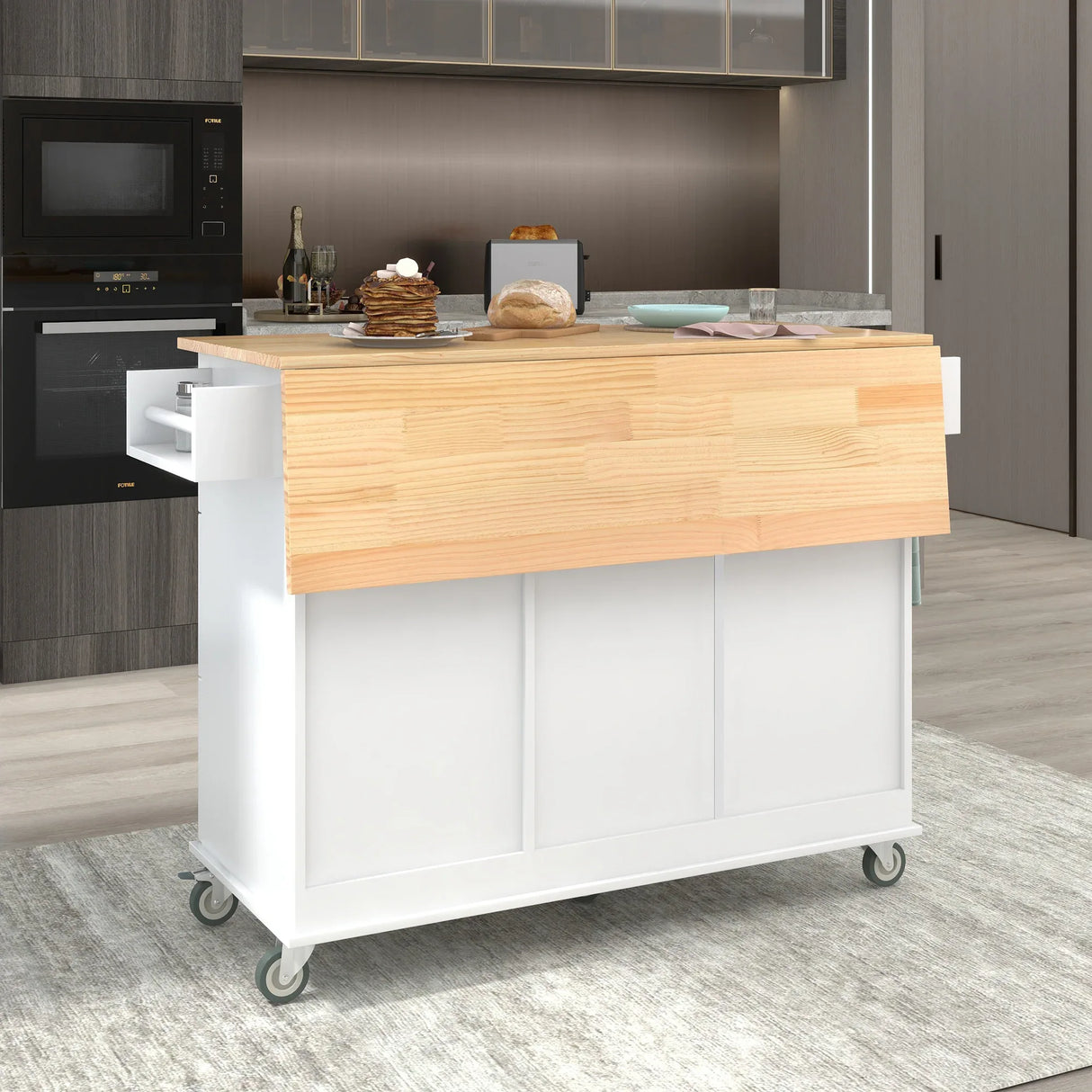 Rolling Mobile Kitchen Island With Solid Wood Top And Storage Cabinet - Omega Lifestyles