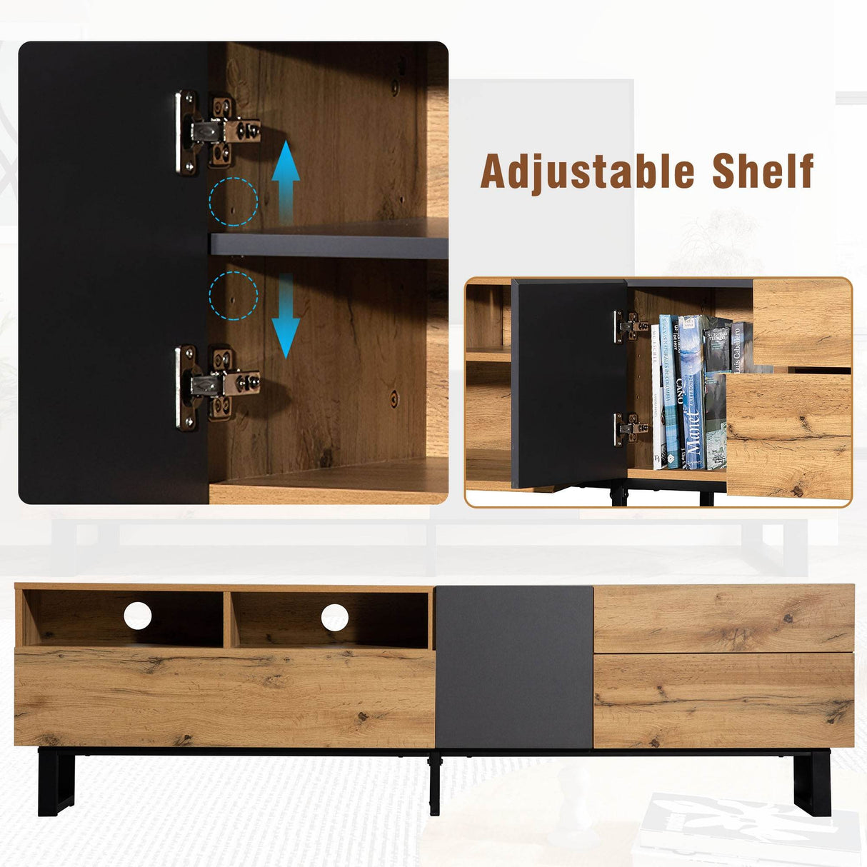 Modern Wood TV Stand With Drop Down Storage - Sleep Galleria