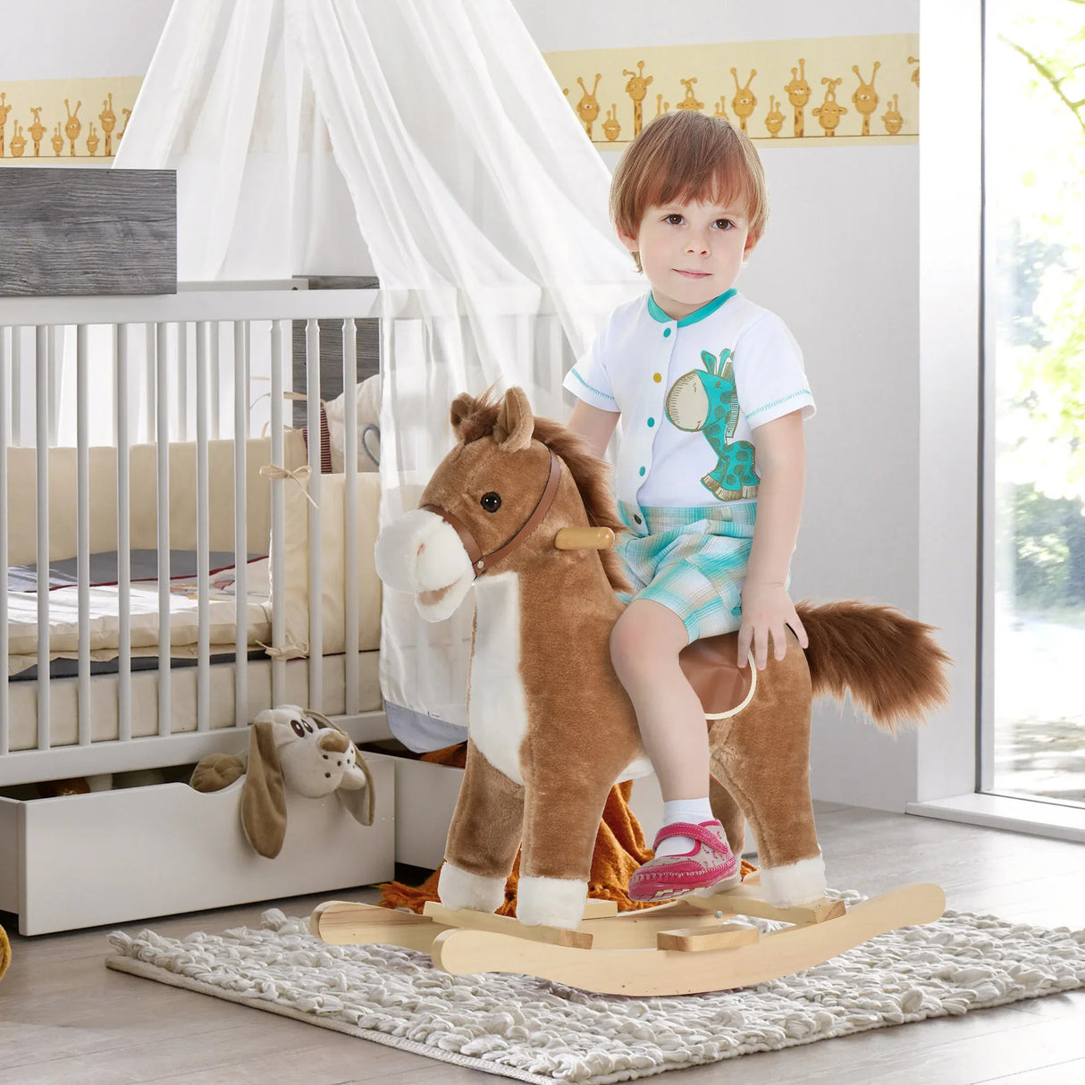 Interactive Plush Brown Baby Rocking Horse Toy - Omega Lifestyles