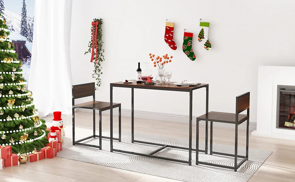 Modern Rectangular Brown MDF 3-Piece Dining Table Set - Omega Lifestyles