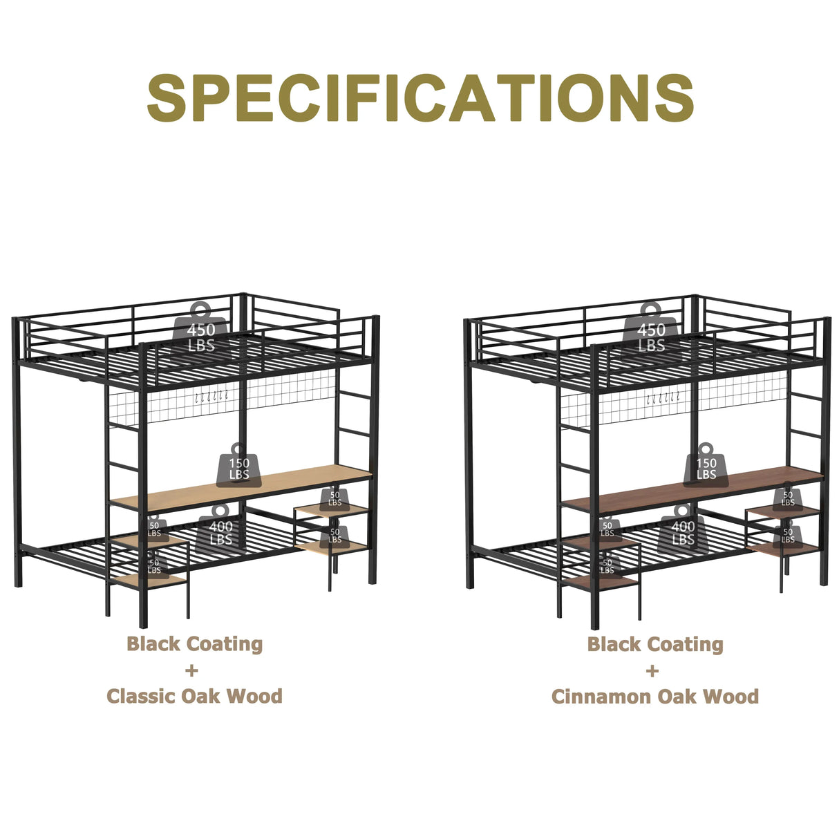 Full Over Twin Metal Bunk Bed With Desk Charging Station - Omega Lifestyles