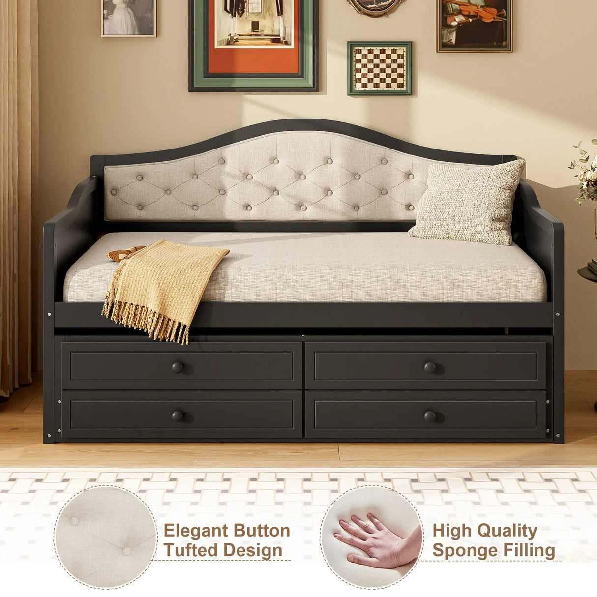 Twin Daybed With Pull-Out Trundle And Storage Drawers - Omega Lifestyles
