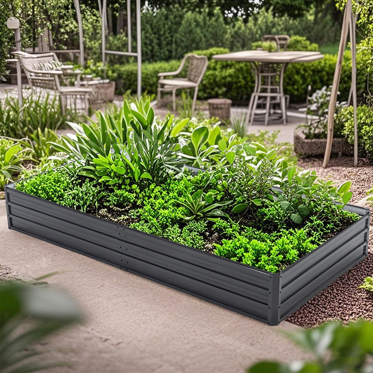 Galvanized Steel Outdoor Raised Garden Bed 8x4x1 Feet