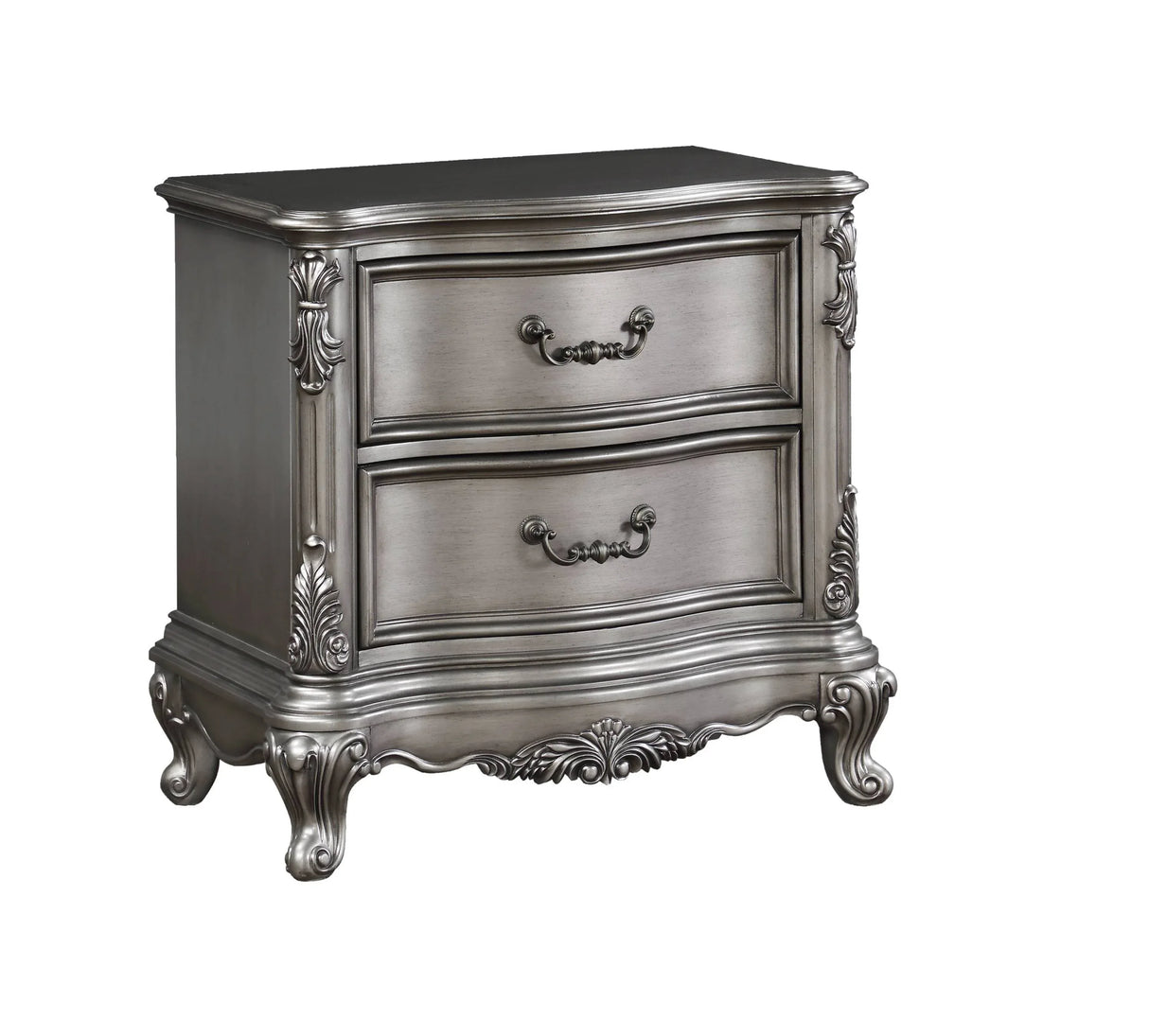 Antique Silver Synthetic Wood Nightstand - Omega Lifestyles