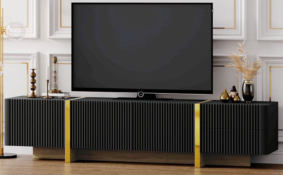 Luxury Fluted Black And Gold TV Stand With Storage - Sleep Galleria