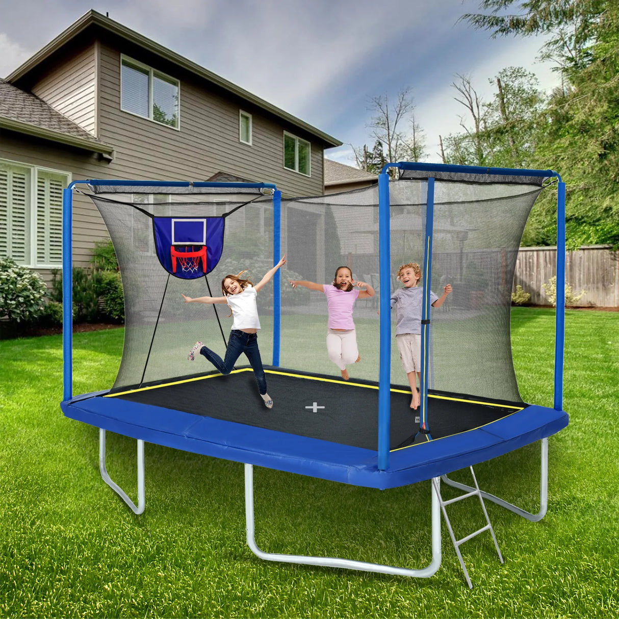 Rectangular Steel Frame Trampoline With Basketball Board - Omega Lifestyles