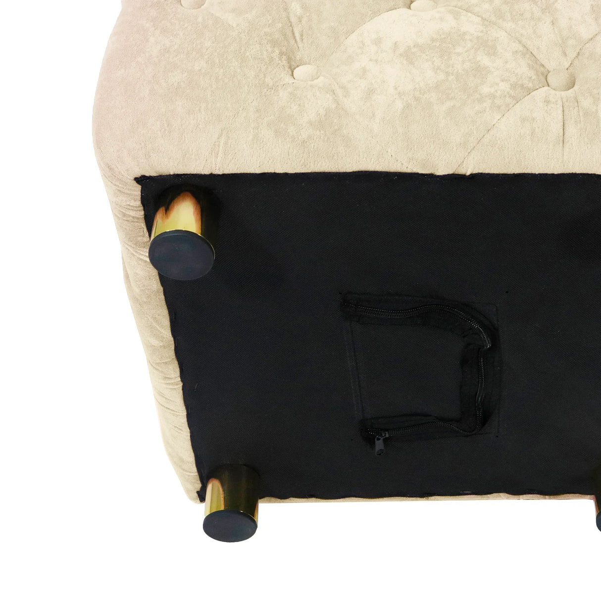 Beige Velvet Storage Ottoman With Concealed Compartment - Omega Lifestyles