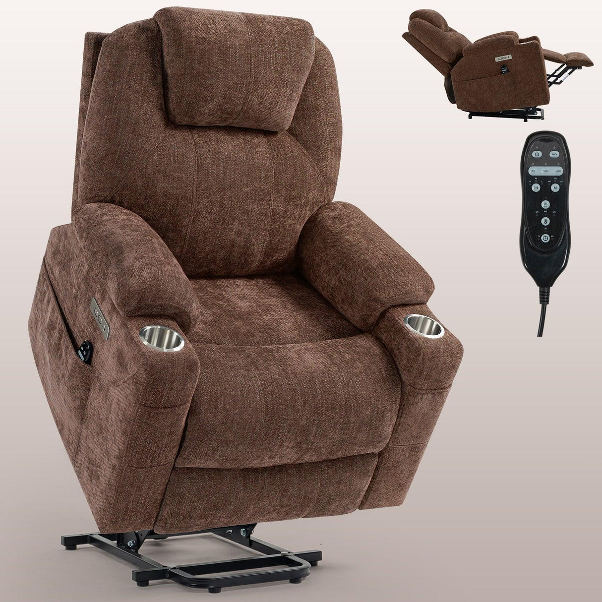 Chenille Power Lift Recliner Chair With Massage Lumbar Heat - Omega Lifestyles