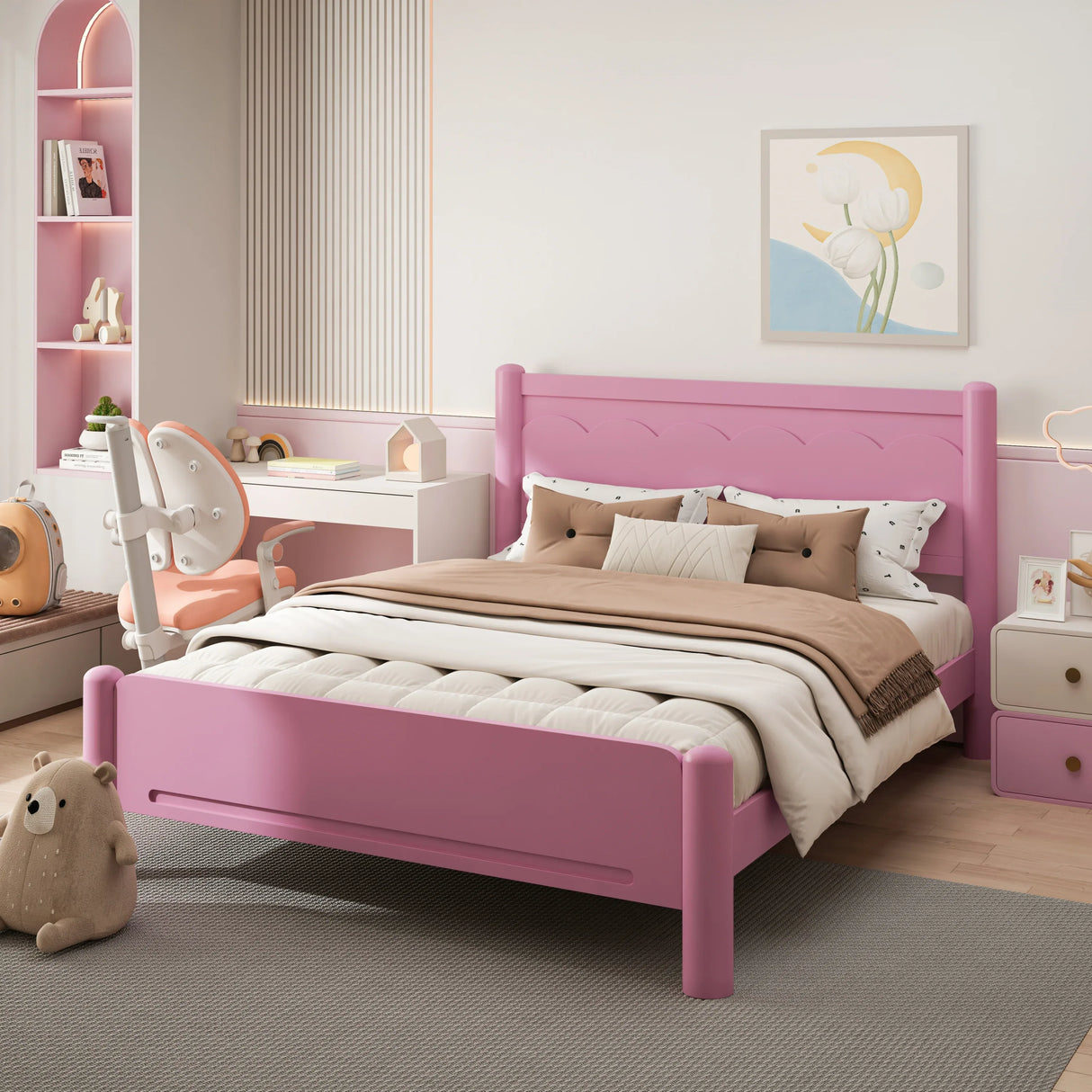 Queen Pink Solid Wood Platform Bed Frame - Omega Lifestyles