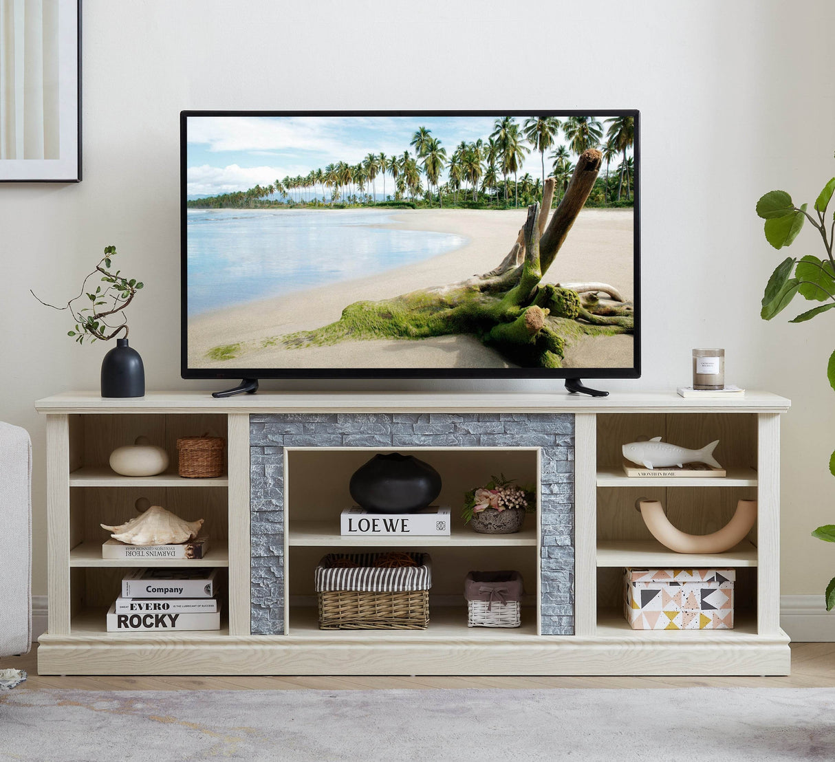 White MDF Large TV Stand With Storage Cabinet - Sleep Galleria