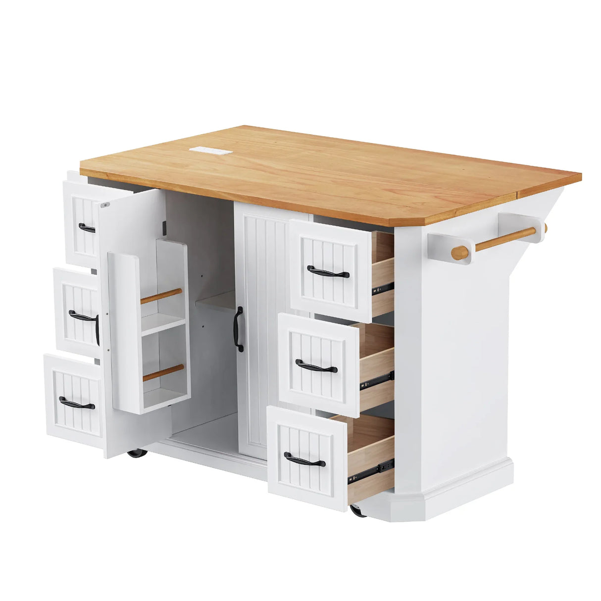 Rustic White Rubber Wood Rolling Kitchen Island Cart - Omega Lifestyles