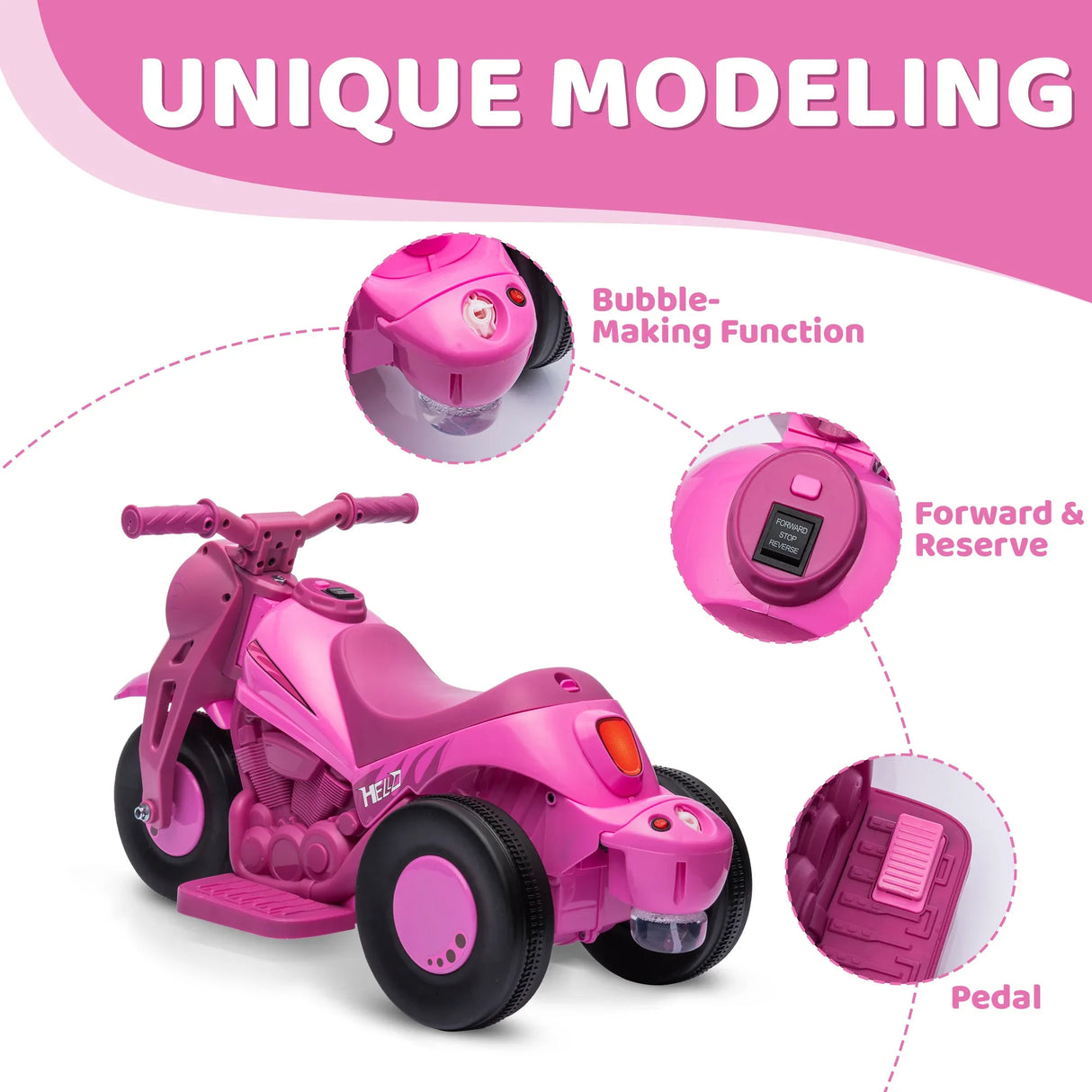 3-Wheeled 6V Toddler Electric Motorcycle With Bubbles Music - Omega Lifestyles