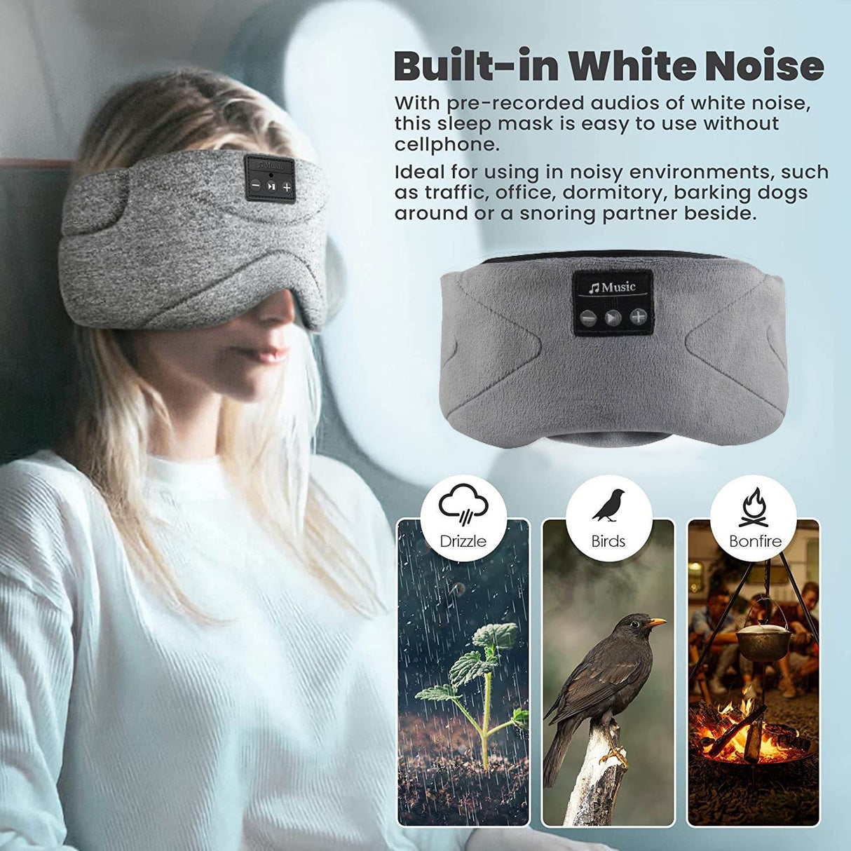 Bluetooth White Noise Sleep Mask With Stereo Sound - Sleep Galleria