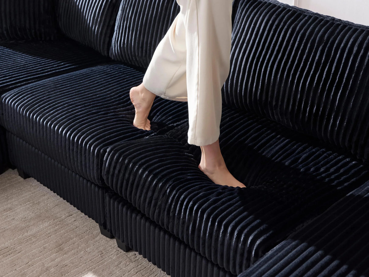 Convertible U-Shaped Corduroy Fabric 4-Seat Sofa - Omega Lifestyles