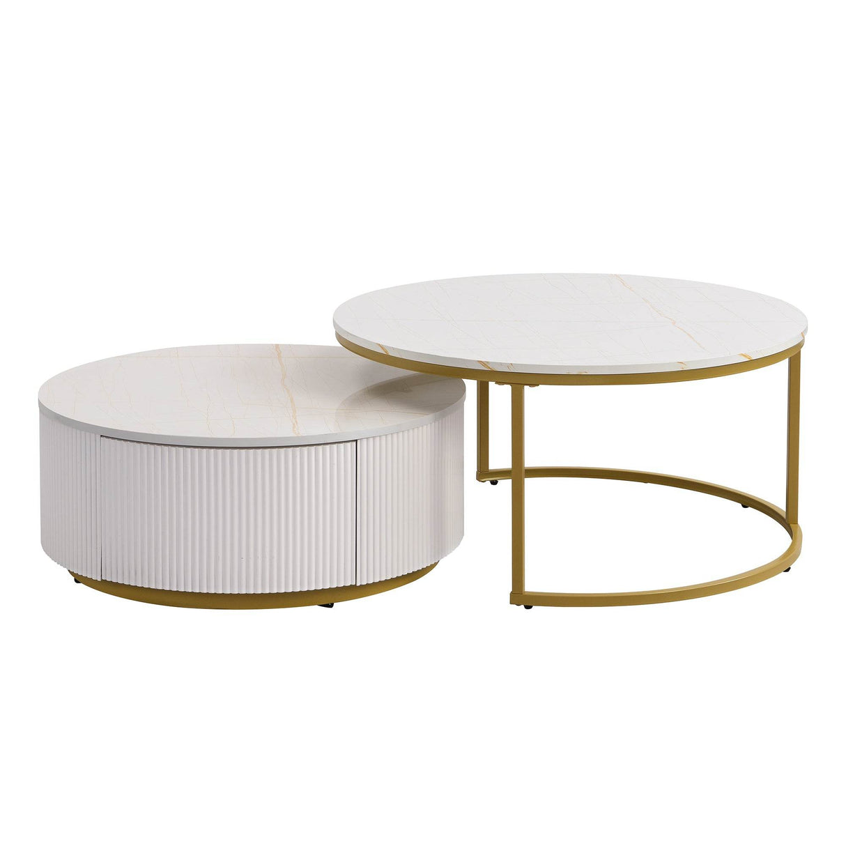 Modern Round Nesting MDF Coffee Table With Drawer - Sleep Galleria