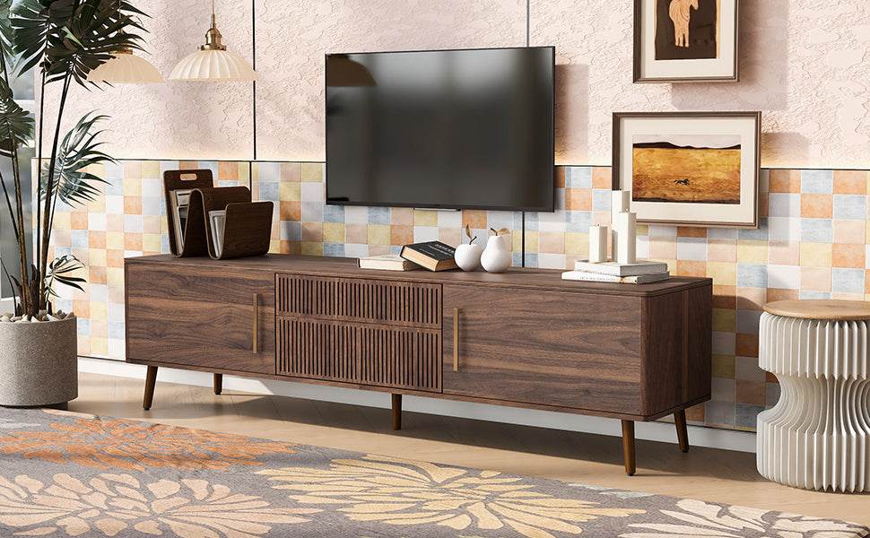 Mid Century Modern Walnut Wood TV Stand With Storage - Sleep Galleria