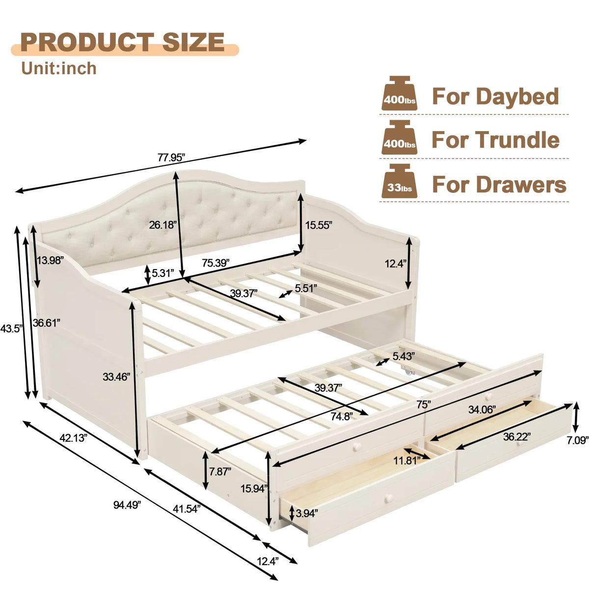Twin Daybed With Pull-Out Trundle And Storage Drawers - Omega Lifestyles