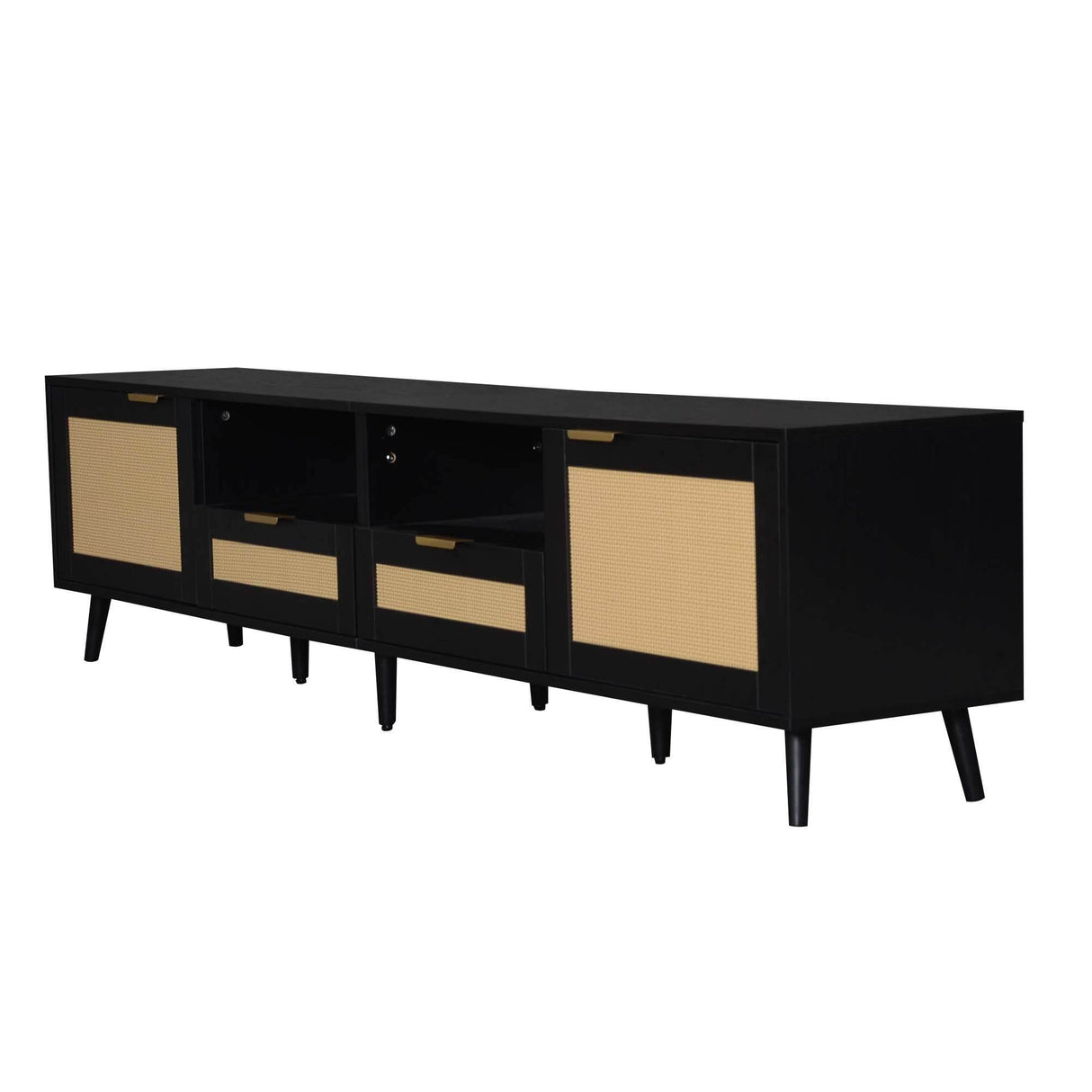 Modern Rattan TV Stand With Storage Cabinet - Sleep Galleria