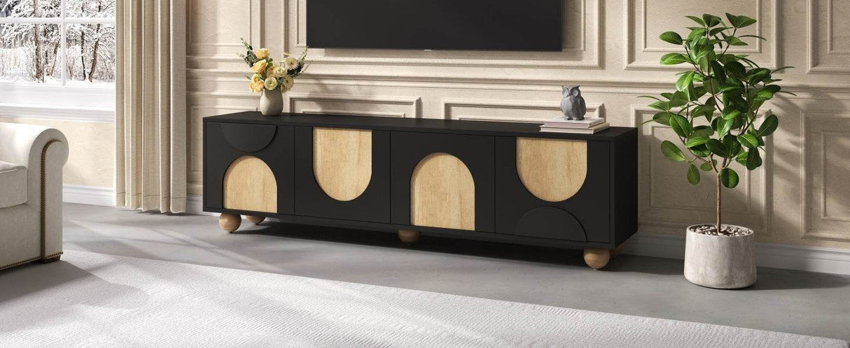 Farmhouse Black MDF Wood Grain TV Stand - Sleep Galleria