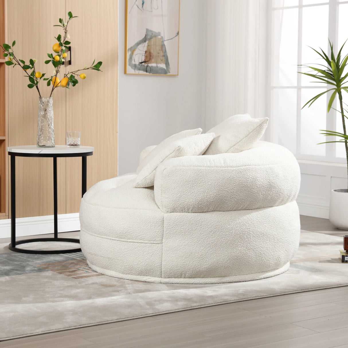 Modern Circular Chenille Fabric Sleeper Chair With Pillows - Omega Lifestyles