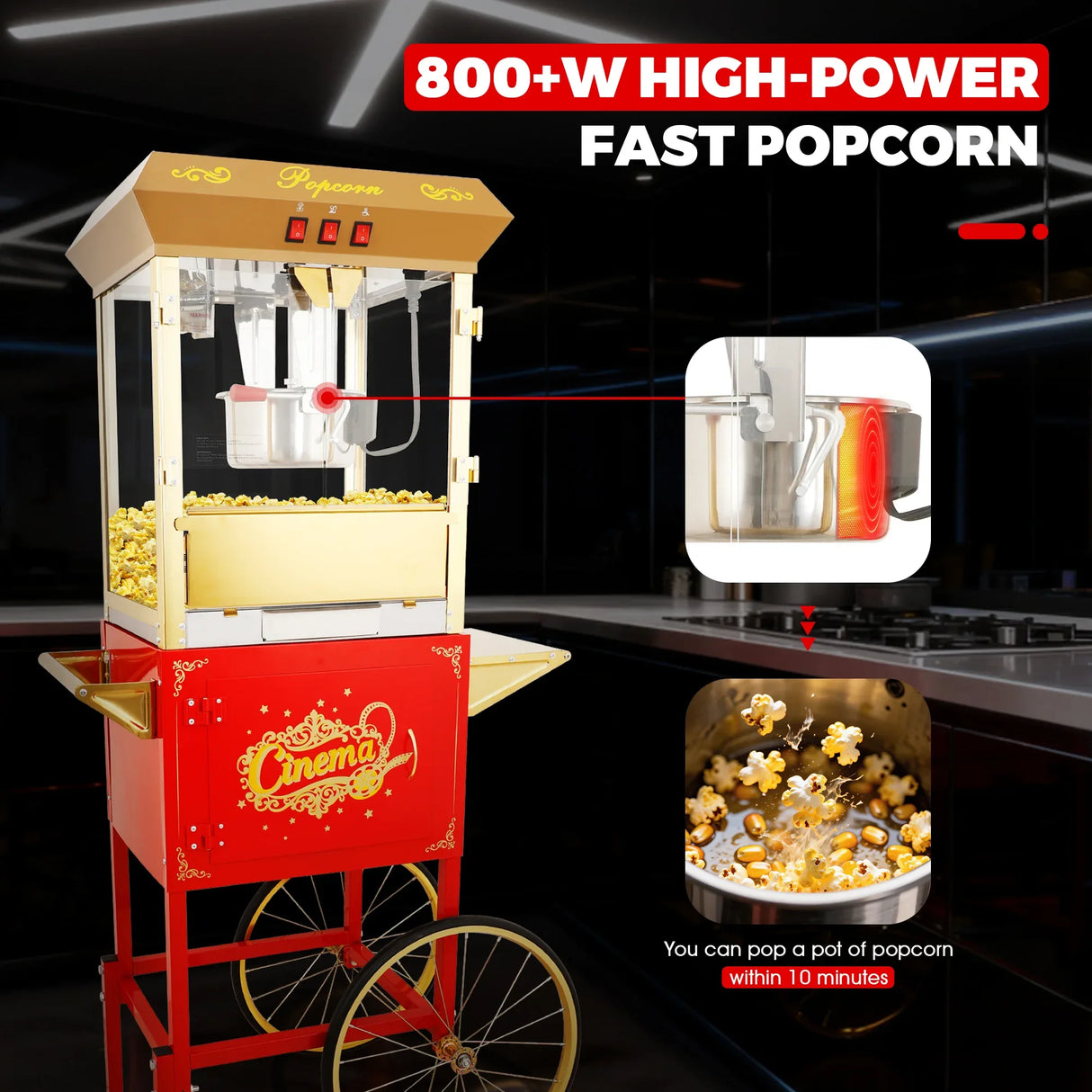 Commercial 16Oz Stainless Steel Popcorn Machine With Cart - Omega Lifestyles