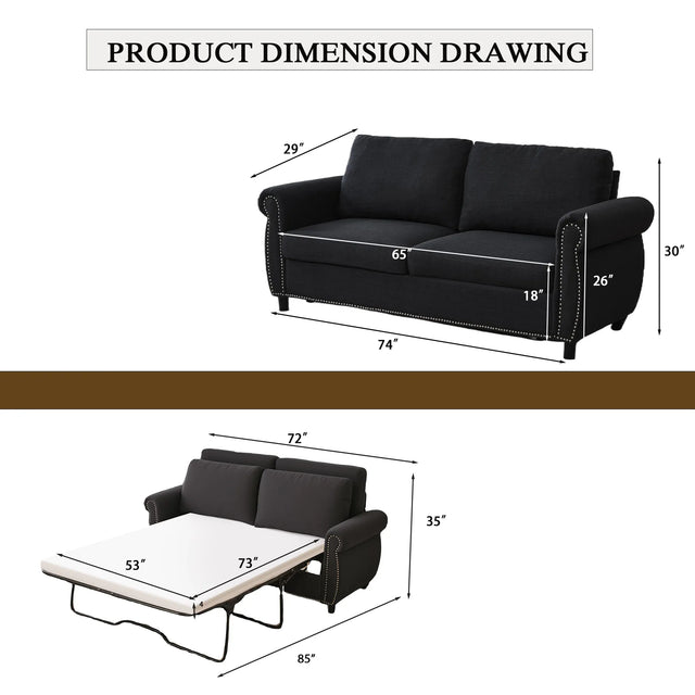 Modern Linen Convertible Sleeper Sofa Bed With Memory Mattress - Omega Lifestyles