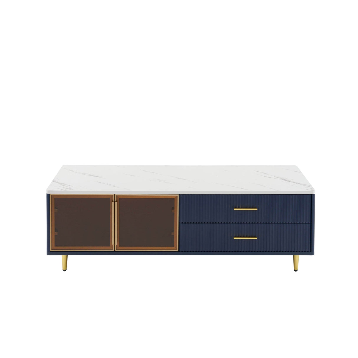 Modern Navy Blue MDF Coffee Table With Drawers Lighting - Sleep Galleria