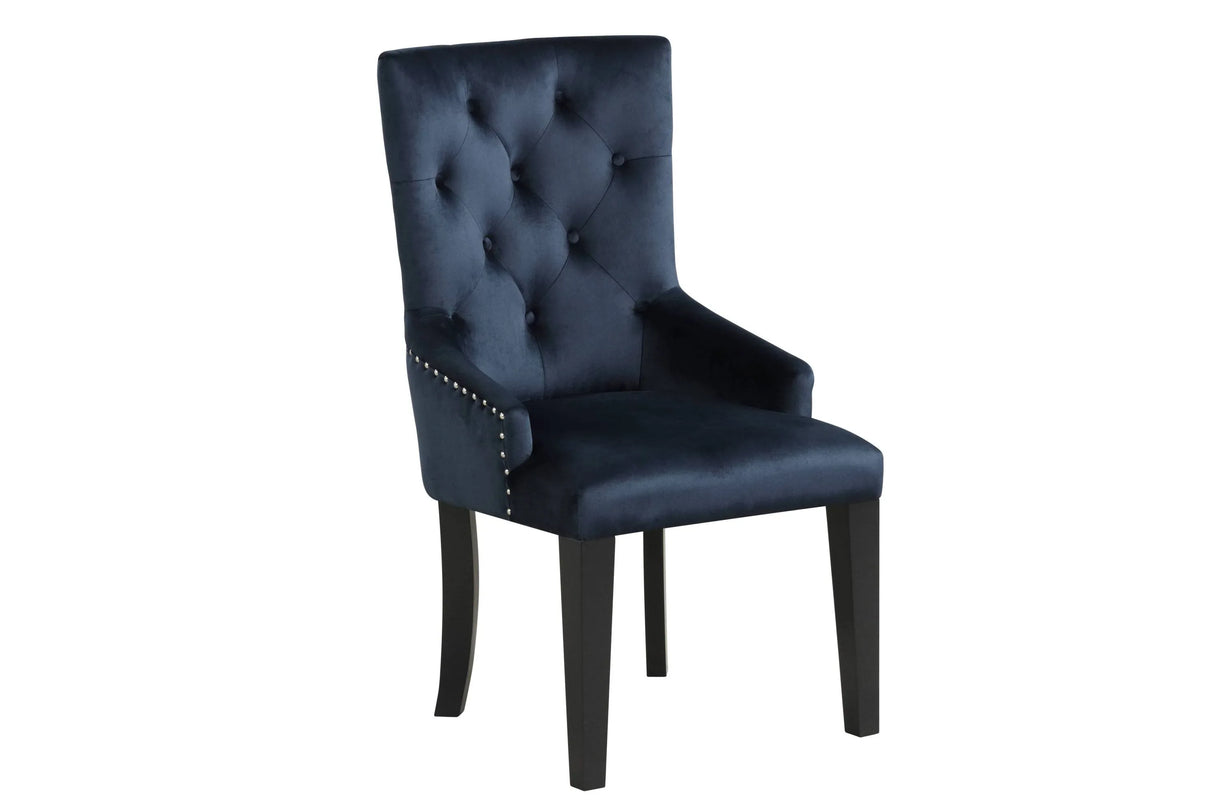 Dark Navy Velvet Parson Side Chair With Wood Legs - Omega Lifestyles