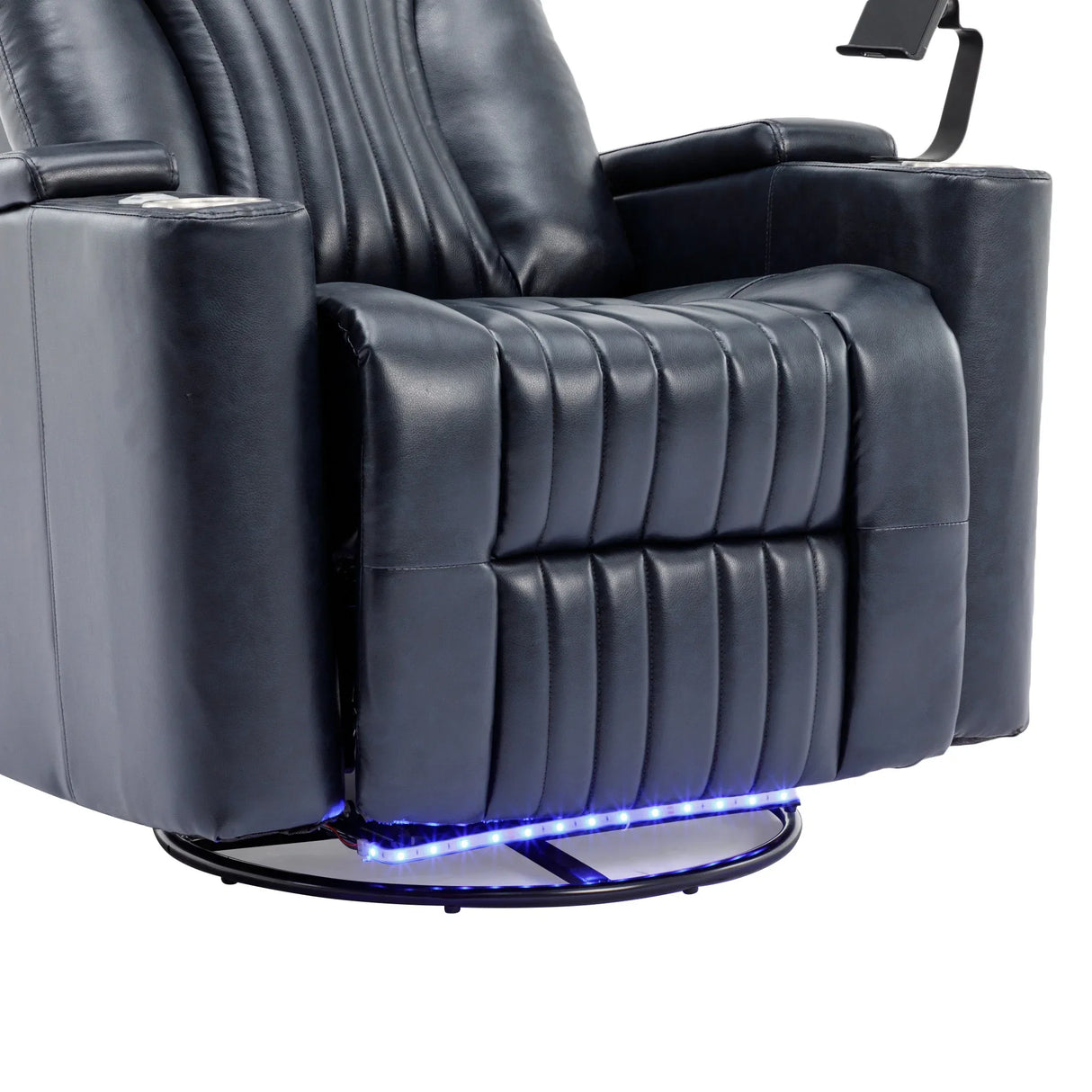 Power Swivel Blue PU Leather Recliner Chair With Tray Table - Omega Lifestyles