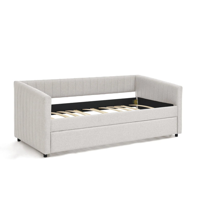 Twin Upholstered Linen Daybed With Functional Trundle - Omega Lifestyles