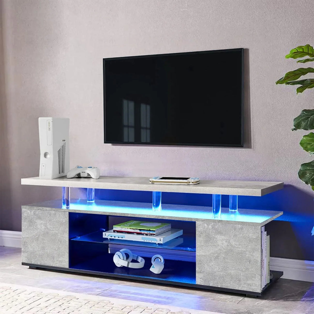 Gray Engineered Wood Gaming TV Stand Entertainment Console - Omega Lifestyles
