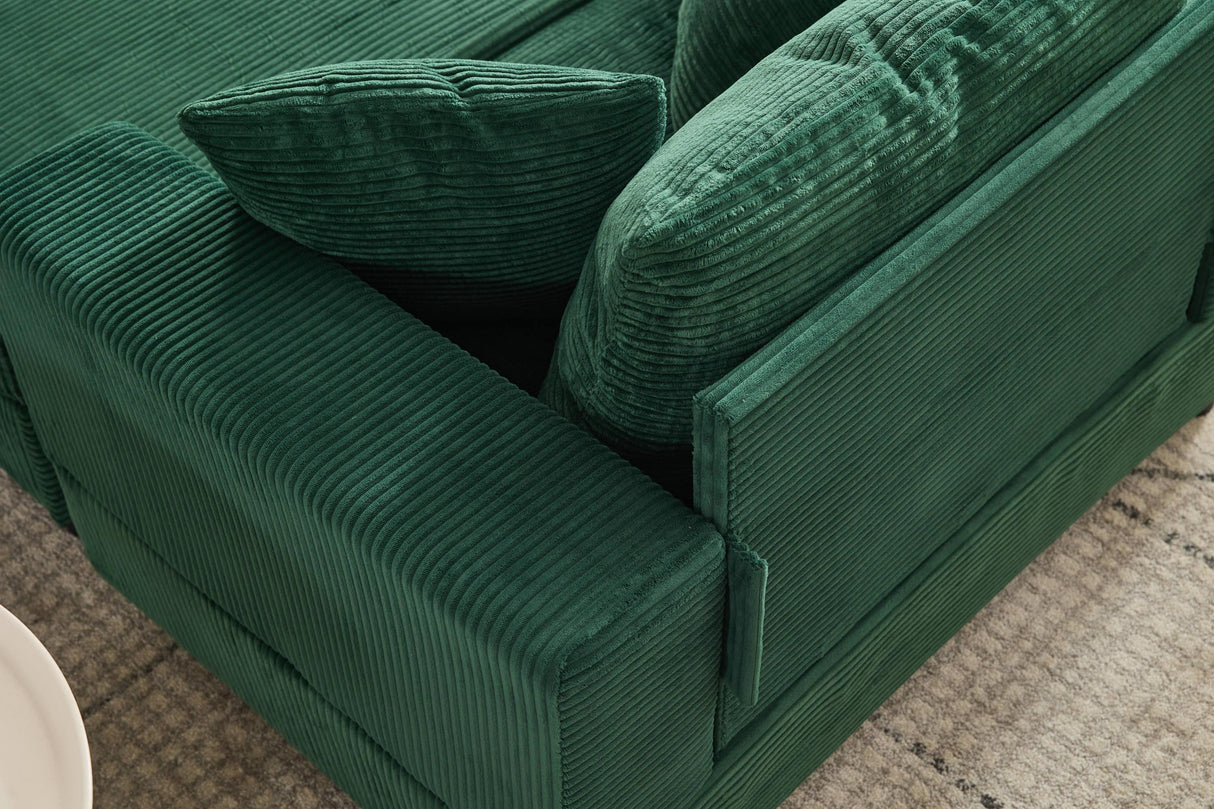 Green Corduroy Chaise Lounge Chair With Ottoman - Omega Lifestyles