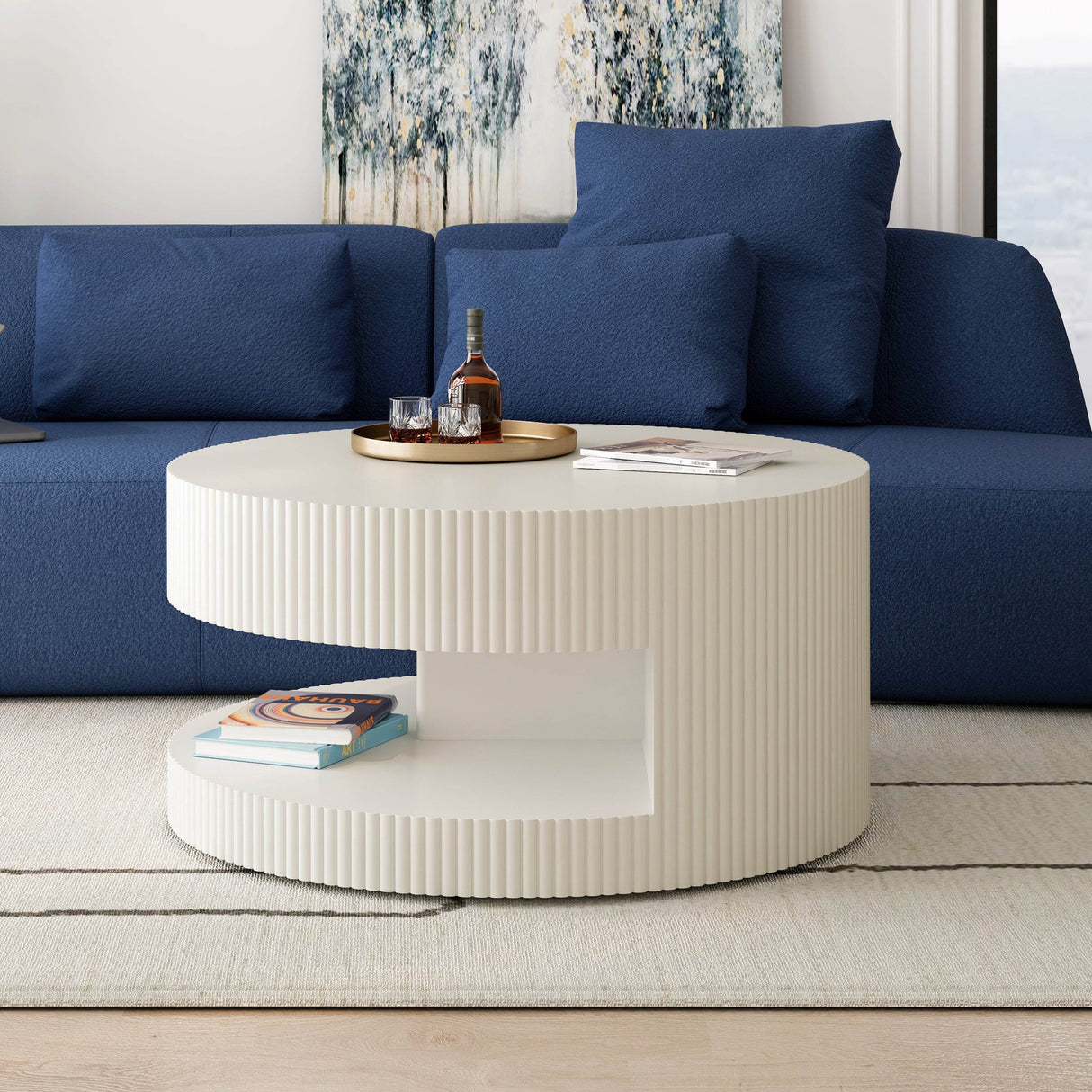 31.5-Inch Round White MDF Coffee Table With Storage - Sleep Galleria