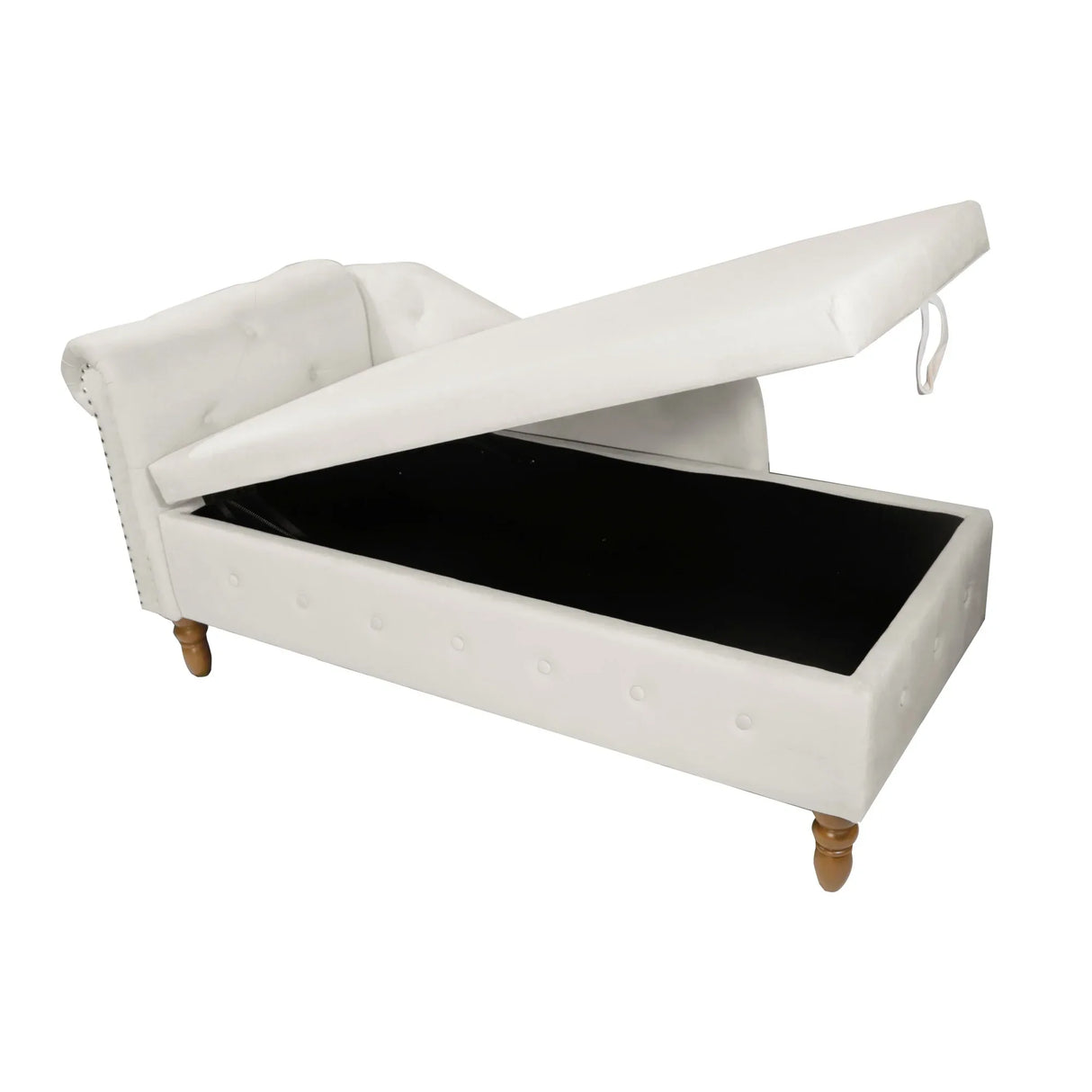 Beige Velvet Classic Storage Chaise Lounge Chair - Omega Lifestyles