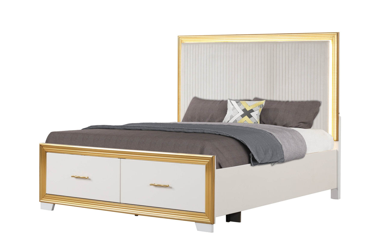 Contemporary King Wood Tufted Storage Bed Frame - Omega Lifestyles