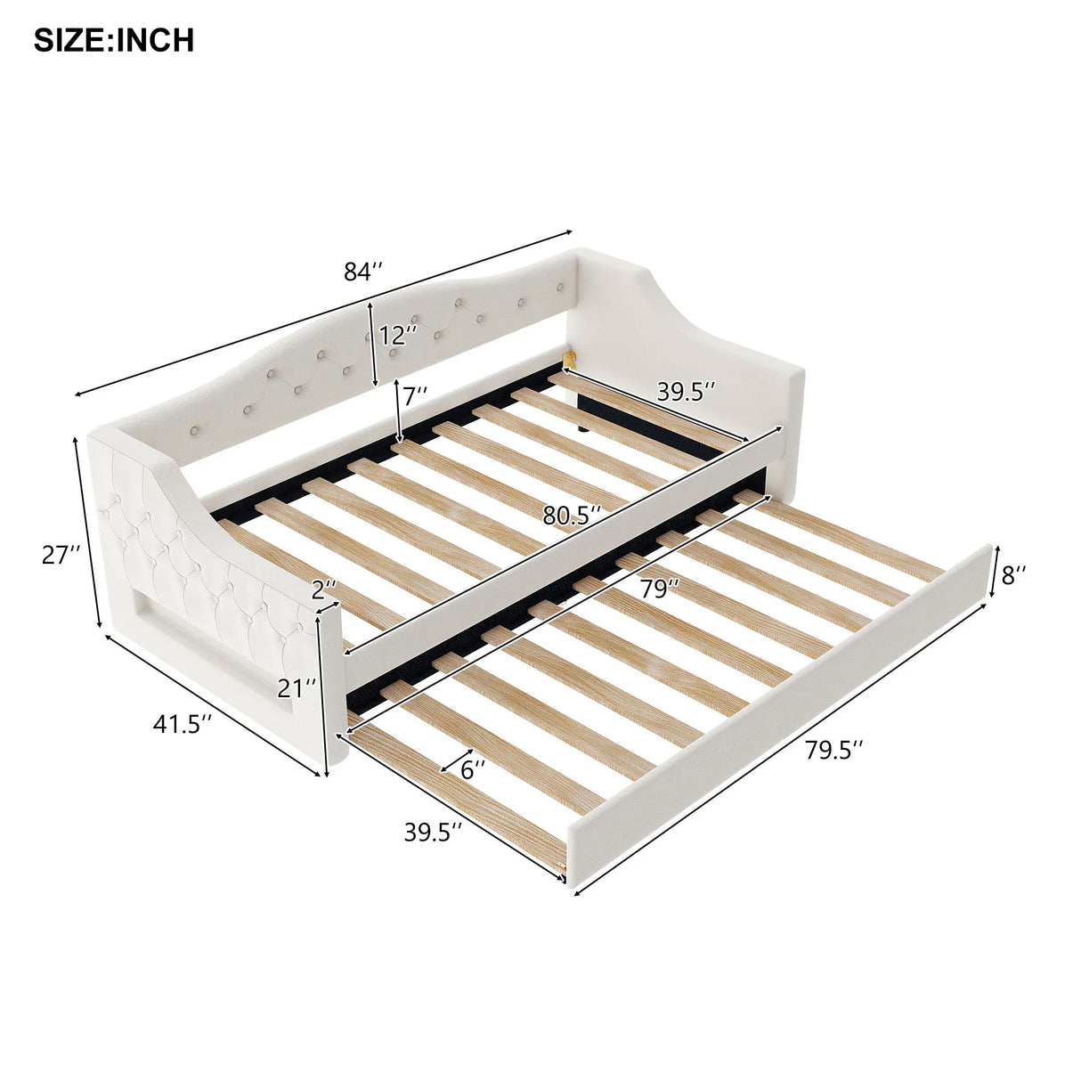 Twin XL Upholstered Linen Daybed With LED Trundle - Omega Lifestyles