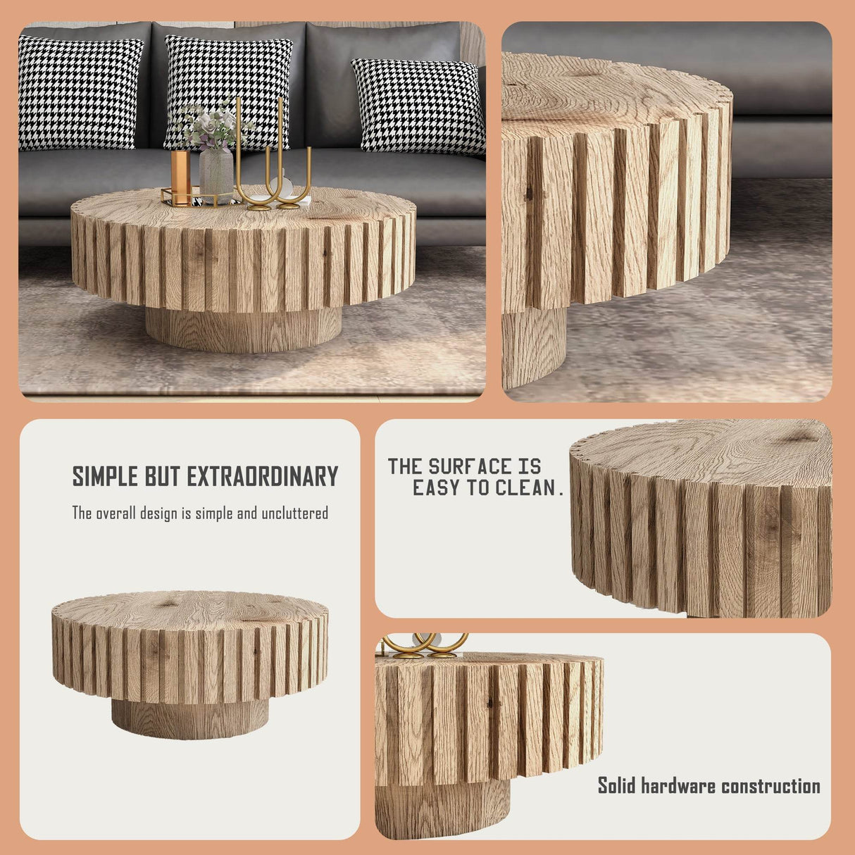 Modern Minimalist Round Wood MDF Coffee Table - Sleep Galleria