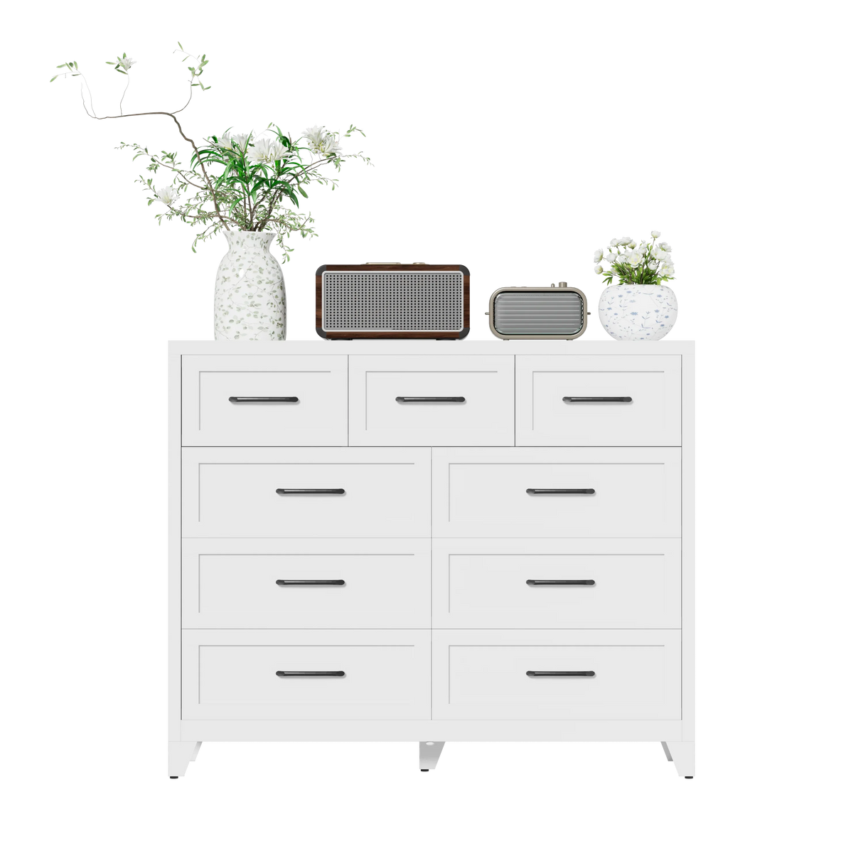 9-Drawer White Metal Tall Dresser With Smooth Drawers - Omega Lifestyles