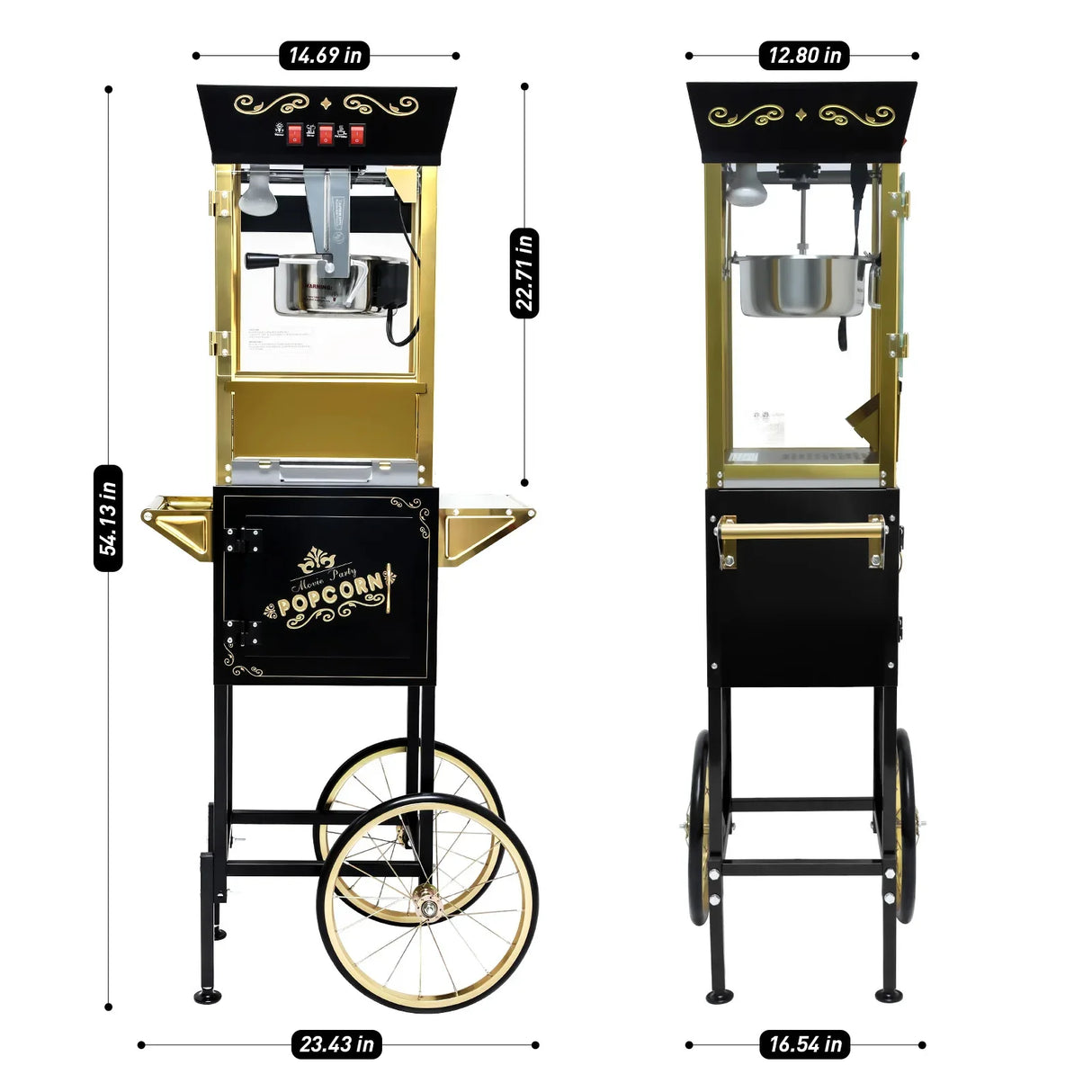 Vintage 12oz Stainless Steel Popcorn Machine Cart With Wheels - Omega Lifestyles