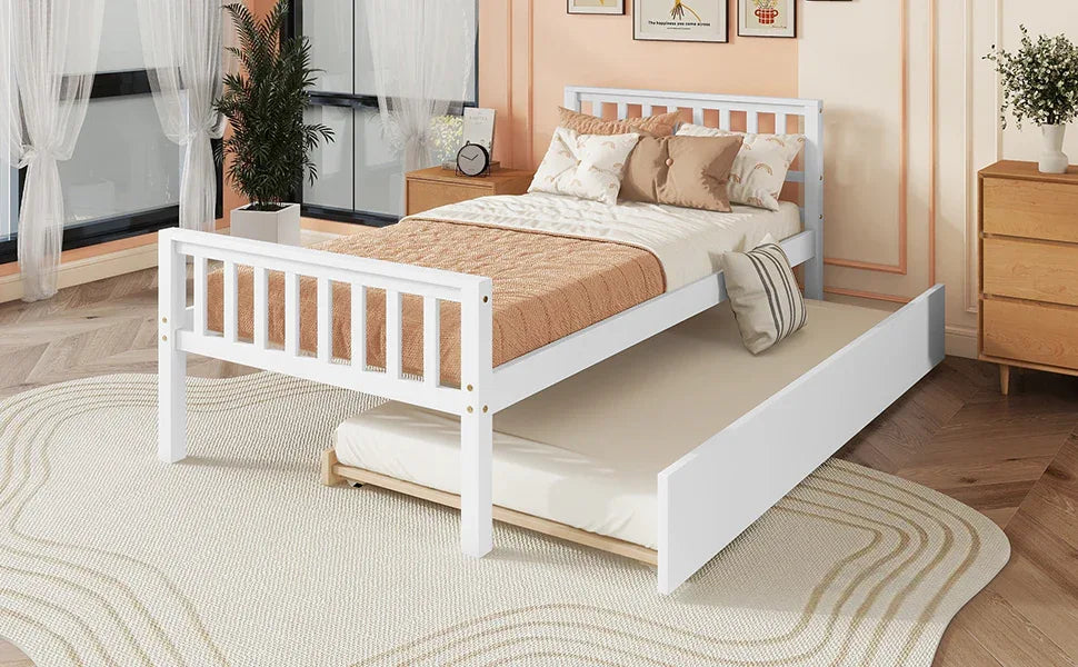 Twin Platform Bed Frame With Pull-Out Trundle - Omega Lifestyles