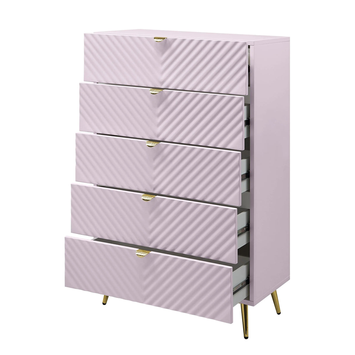 Pink High Gloss Wave Pattern 5-Drawer Chest - Omega Lifestyles