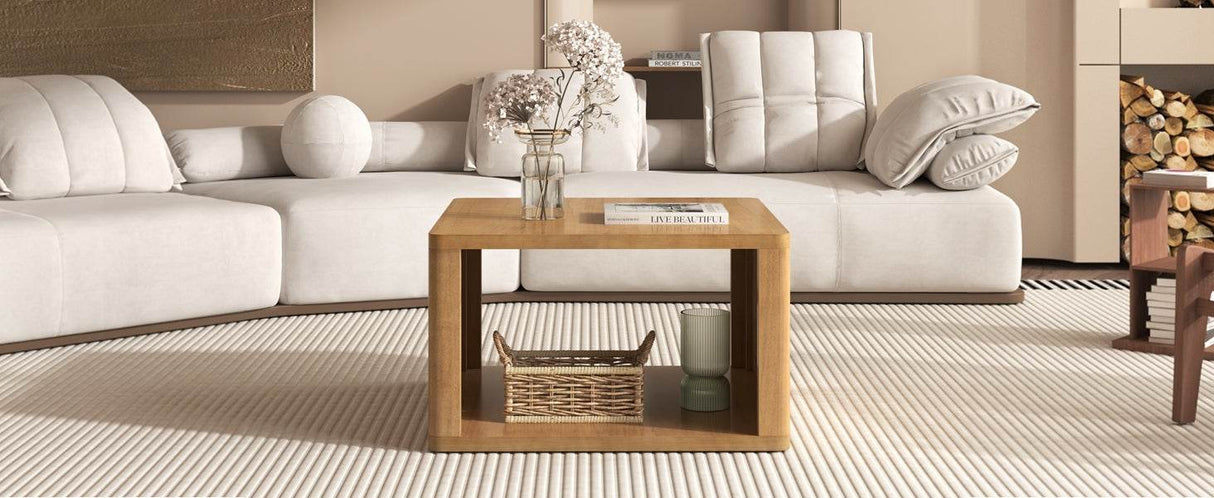 Natural Farmhouse Square Coffee Table With Storage - Sleep Galleria