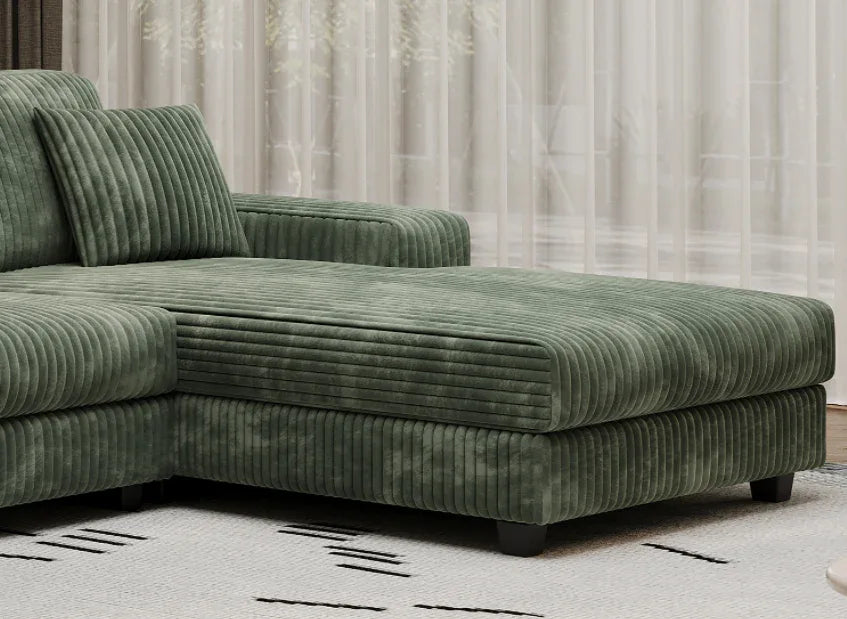 Modern Corduroy Fabric Green Double Lounge Sofa - Omega Lifestyles