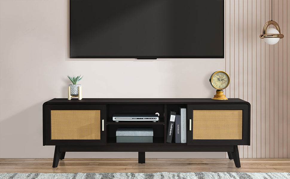 Bohemian Style Dark Brown Rattan TV Stand - Sleep Galleria