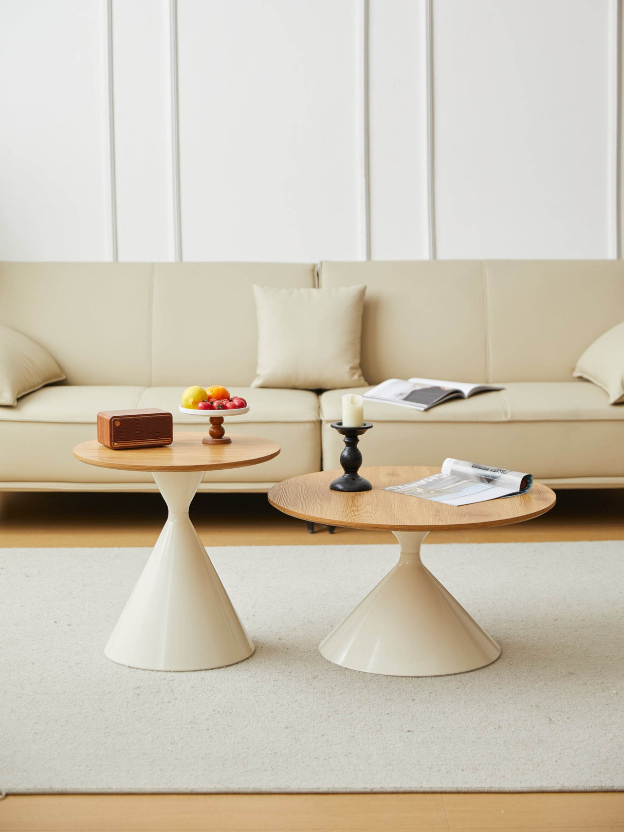 Round Brown White MDF And Metal Coffee Table Set - Sleep Galleria