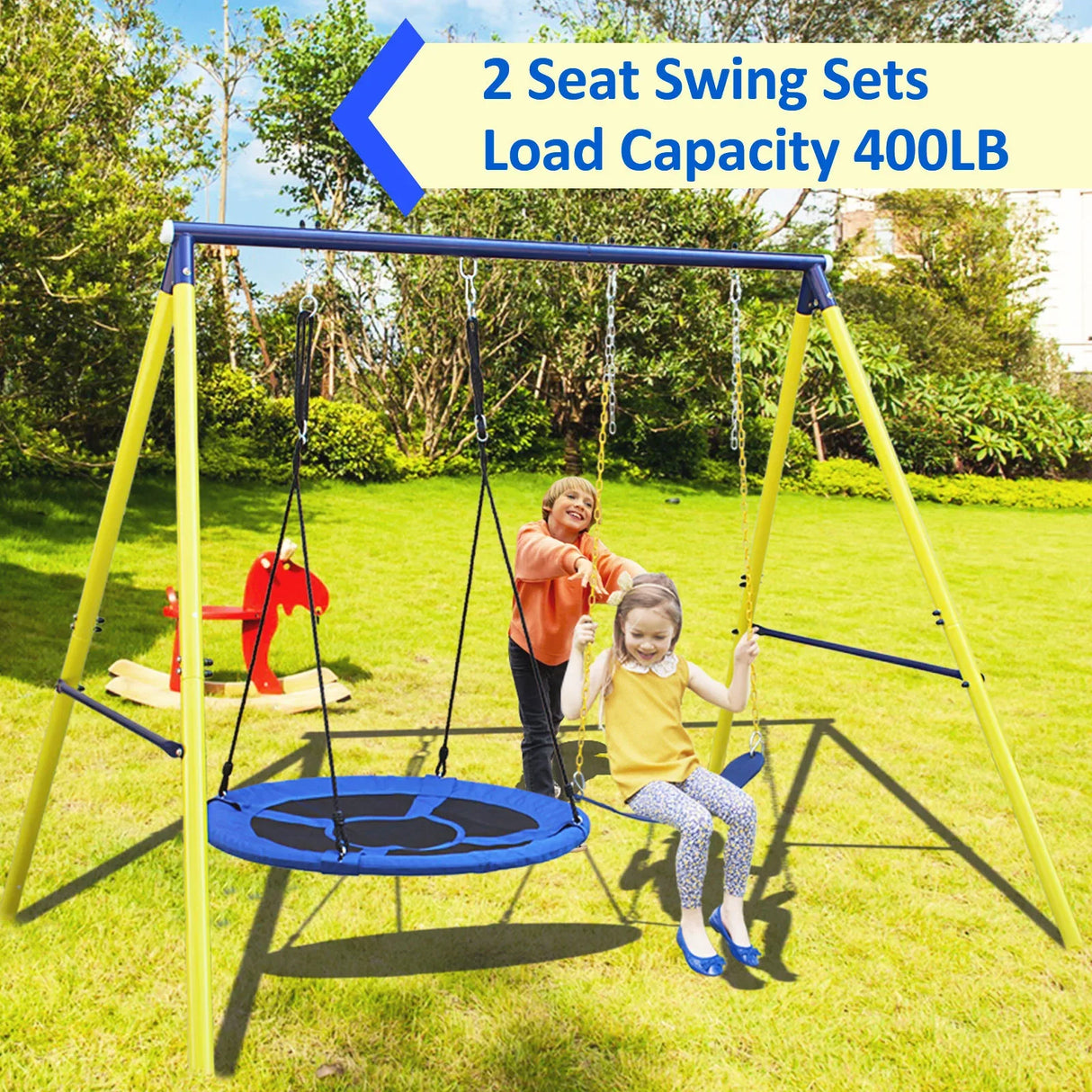 Steel Indoor Outdoor 2-Seat Kids Swing Set - Omega Lifestyles