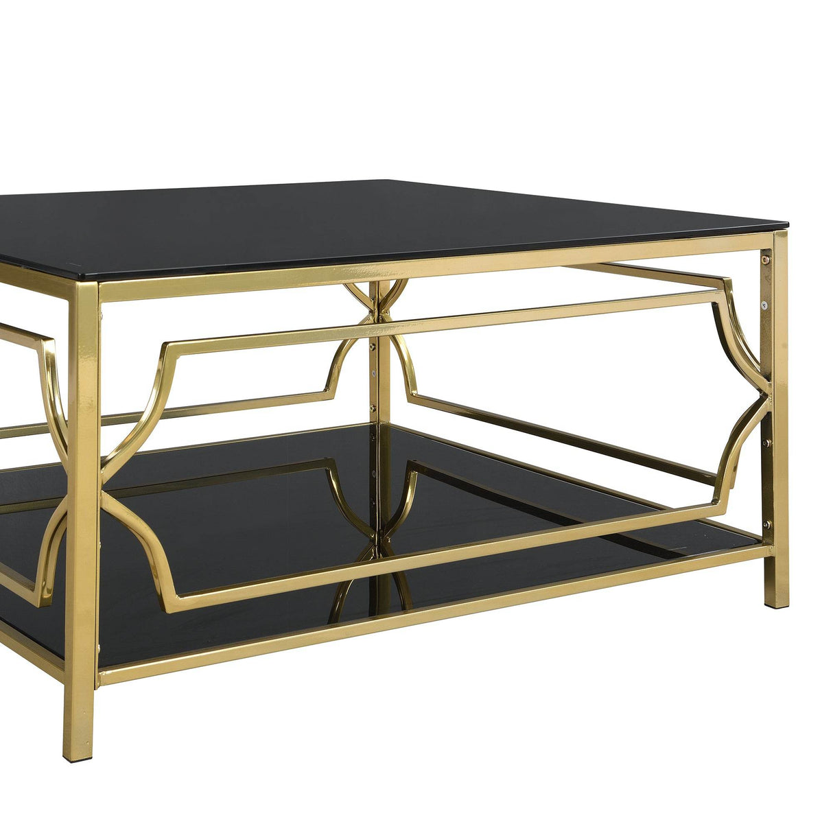 Modern Square Glass Coffee Table With Gold Metal Frame - Sleep Galleria