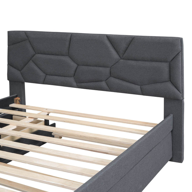 Full Upholstered Platform Bed With Trundle And Drawers - Omega Lifestyles