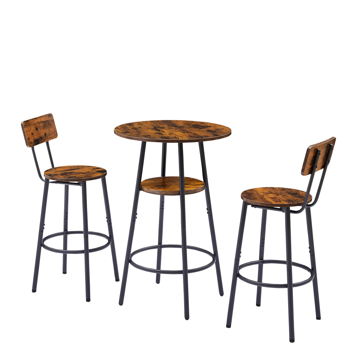 Rustic Brown Bar Table Set With Backrest Shelves - Omega Lifestyles