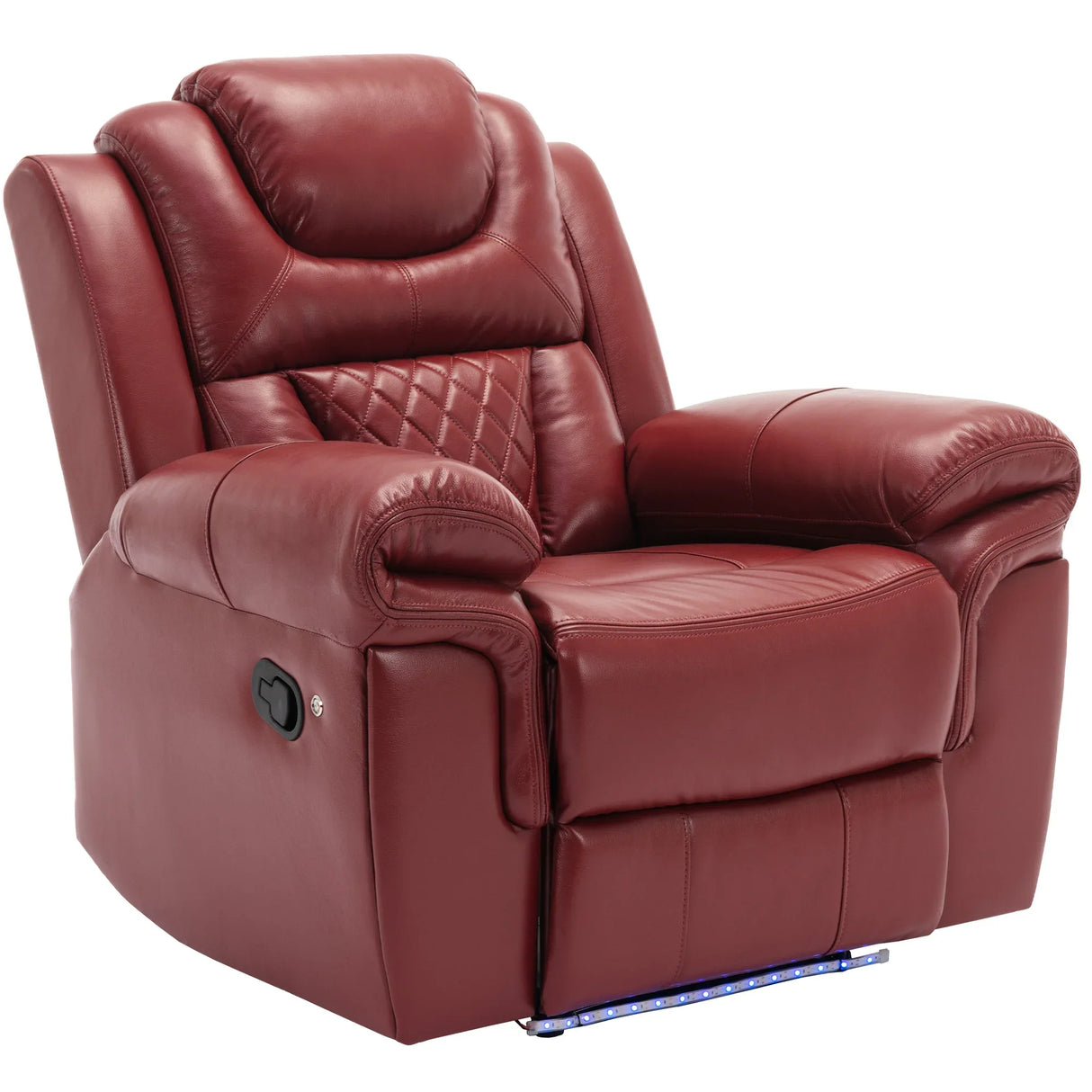 Wine Red Faux Leather Manual Recliner Sofa Set With LED Strip - Omega Lifestyles